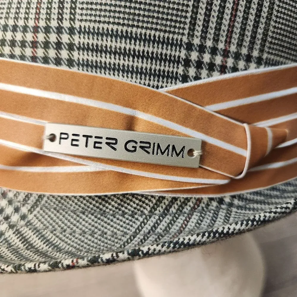Peter Grimm Mens Fedora Hat‎ Grey Black Plaid Size S/M Orange Hat Band Logo